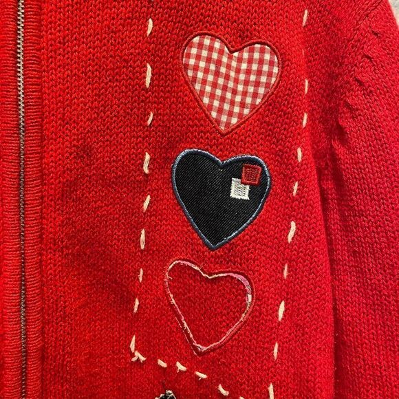 Basic Editions Christmas Patchwork Santa Snowman Knit Zip Up Sweater Large - Picture 7 of 14